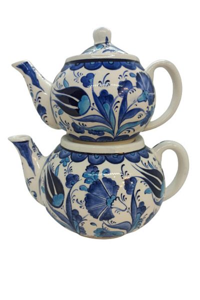 Dost Art Hediyelik Handmade Brush Painting Blue-white Carnation/tulip Pattern Ceramic Double Teapot Teapot