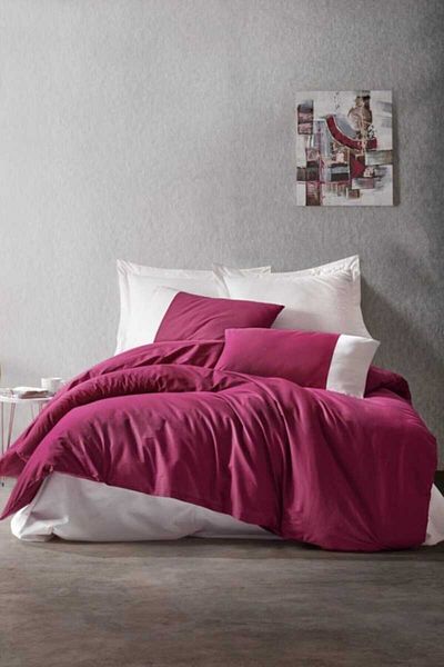 Cotton Box Σετ Παπλωματοθήκη Plain Line Διπλό - Claret Red-cream