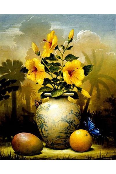 Marcel Kristal Tablo Yellow Flower Marcel Art Diamond Mosaic Painting 46X58Cm