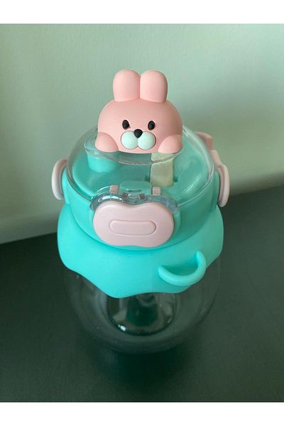 BLA GROUP BPA-Free Rabbit Figured Eared Water Bottle & Flask with 3D Sticker and Hanging Phone Holder