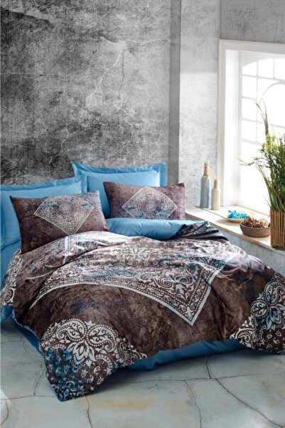 Cotton Box Double Digital Satin Duvet Cover Set Bunk Blue
