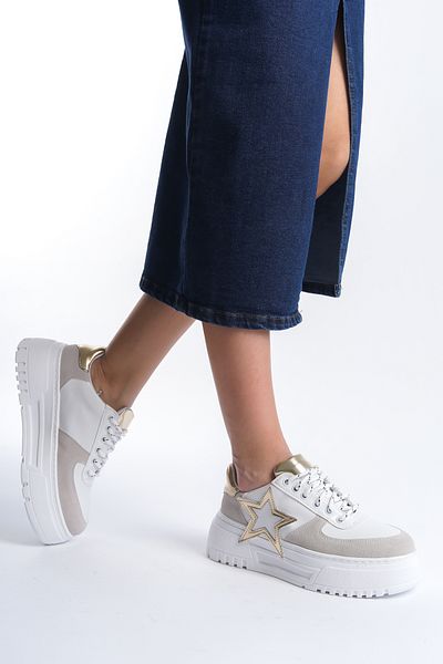 Moda Değirmeni Pantofi de damă alb-auriu BG1165-101-0001