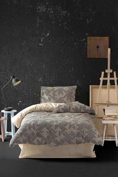 Casa Carina Ranforce Single Elastic Sheet Duvet Cover Set Labyrinth Stone