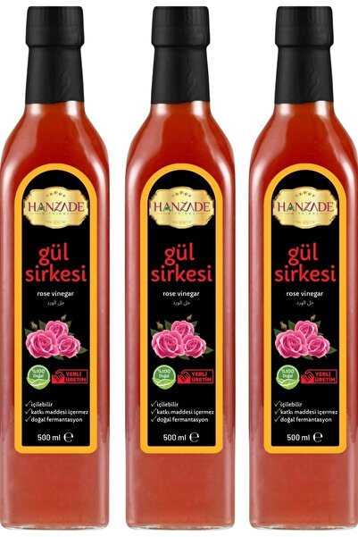 Hanzade Bitkisel Gül Sirkesi 500 ml X 3 Adet Doğal Fermante Saf Içilebilircam...