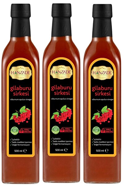 Hanzade Bitkisel Gilaburu Sirkesi 500 ml X 3 Adet Doğal Fermante Saf Içilebilir Cam Şişe Viburnum Opulus (GU-734330)
