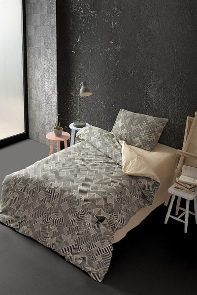 Casa Carina Ranforce Single Elastic Sheet Duvet Cover Set Labyrinth Stone