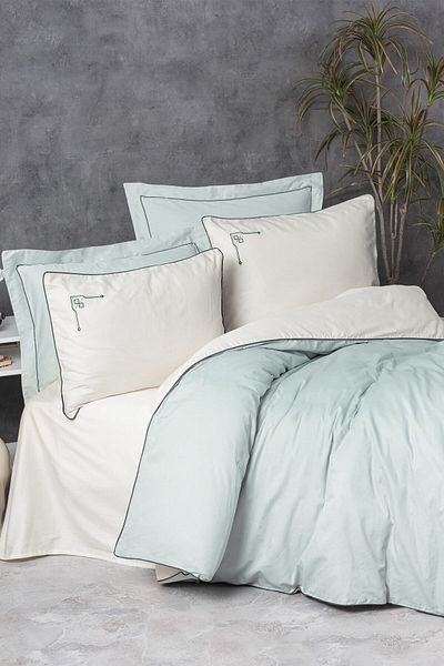Cotton Box Σετ Σατέν Διπλό Παπλωματοθήκη Elite Vanko Mint