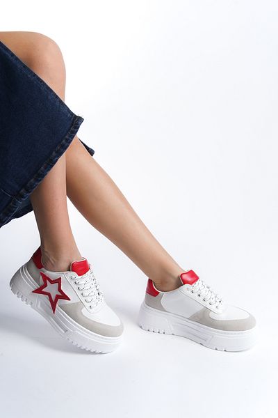 Moda Değirmeni Pantofi de damă alb-roșu BG1165-101-0001
