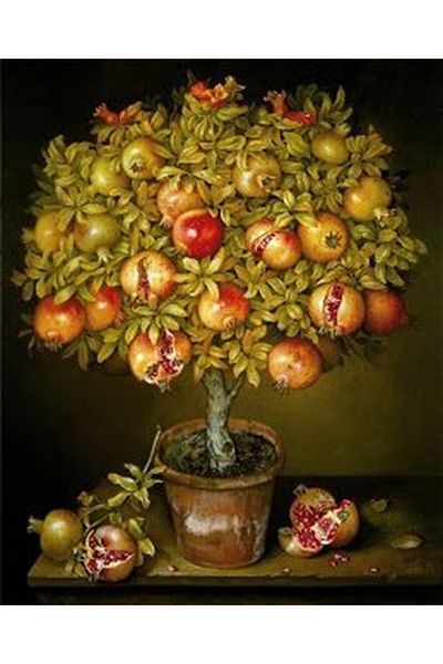 MARCEL SANAT Pomegranate Tree Diamond Mosaic Painting in Soil Pot 48X58Cm