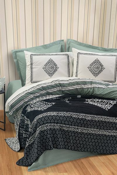 Cotton Box Σετ Παπλωματοθήκης Διπλό Hardy Πράσινη Βαμβακερή Κουβέρτα