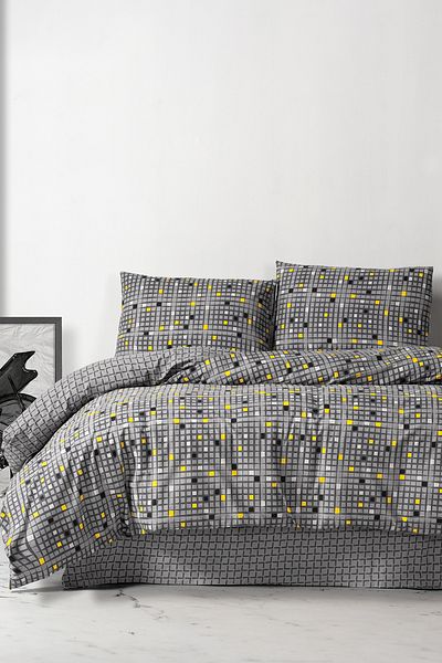 Cozy Home Dáma sárga dupla elasztikus paplanhuzat szett