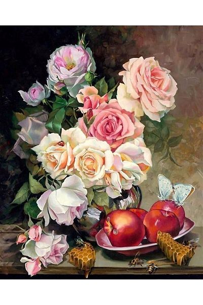 MARCEL SANAT Flowers Apples and Honeycombs Marcel Art Diamond Mosaic Painting 48X61Cm