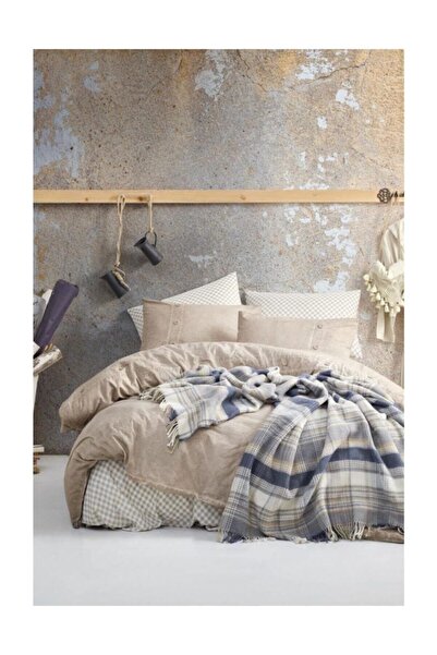 Cotton Box Bej Denim Battaniyeli Çift Kişilik Nevresim Takimi