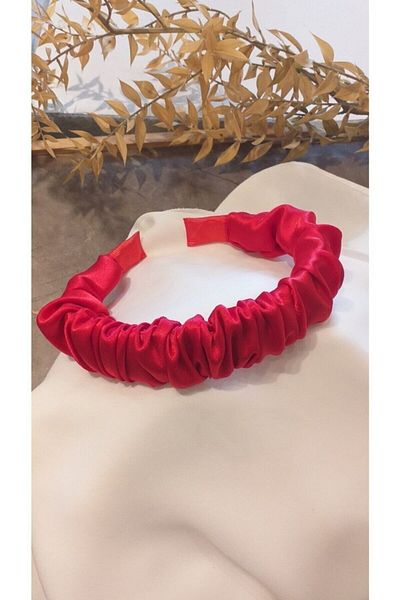 Evo Gathered Red Satin Fabric Crown Hair Band