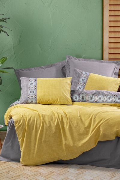 Cotton Box Folk Art Double Duvet Cover Set Aponi Gray