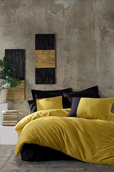 Cotton Box Односпальний комплект постільної білизни Plain - гірчичний - чорний