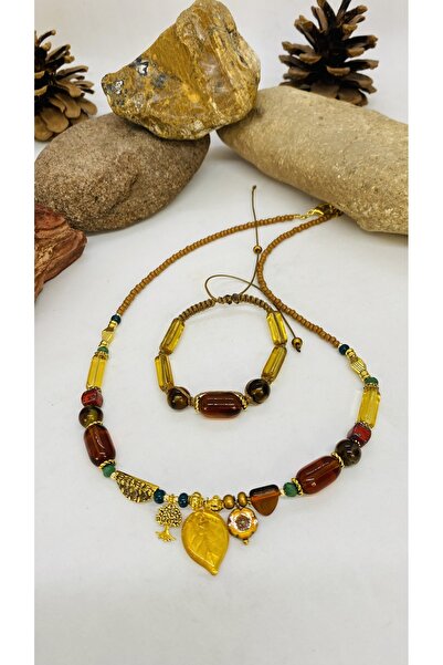 Porsuk Alternatif مجموعة أساور وقلادة نسائية مصنوعة يدويًا من الخرز الزجاجي ا...