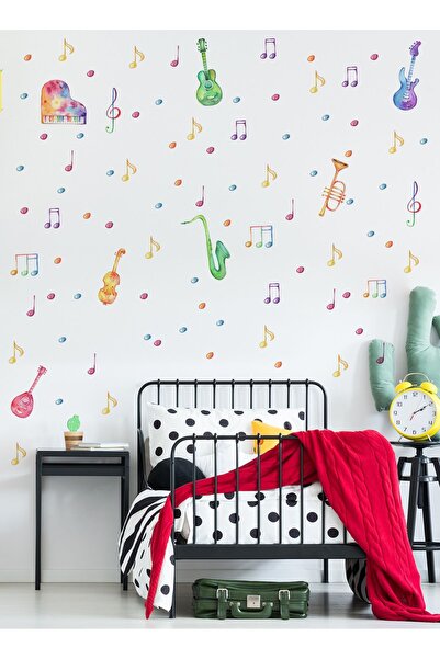 AlyMarkt Renkli Notalar Piyano Müzik Temalı Çocuk Duvar Ayna Dolap Kapı için ...