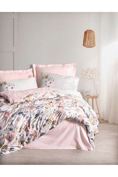 Cotton Box Satin Double Duvet Cover Set Dalya Pudra