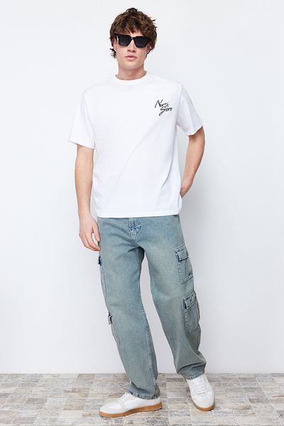 Trendyol Collection Μπλε Distressed Look Φαρδύ τζιν με τσέπες Cargo Loose τζιν TMNSS24JE00000