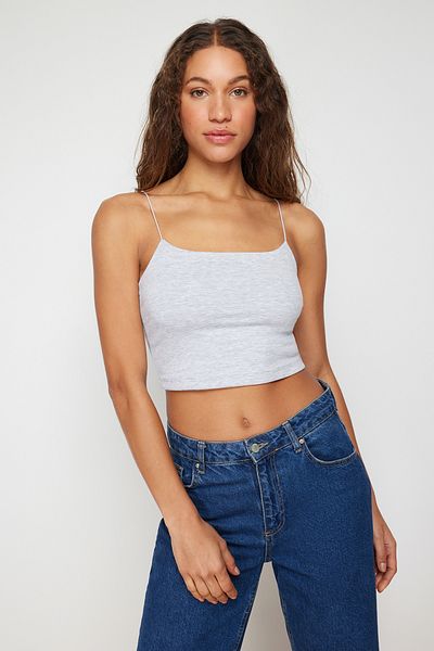 Trendyol Collection Sötétkék világosszürke melange 2 csomagos pamut spagettipántos Crop alsóing
