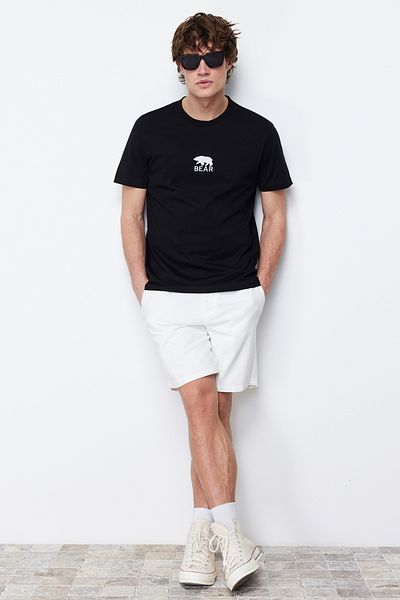 Trendyol Collection Μπλουζάκι με κοντό μανίκι από μαύρο βαμβακερό αρκουδάκι - TMNSS24TS00125