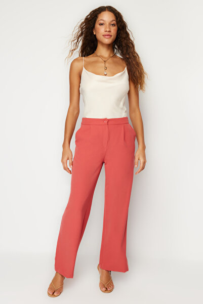 Trendyol Collection Světle červené Wide Leg/Wide Leg Woven Kalhoty TWOAW22PL0139