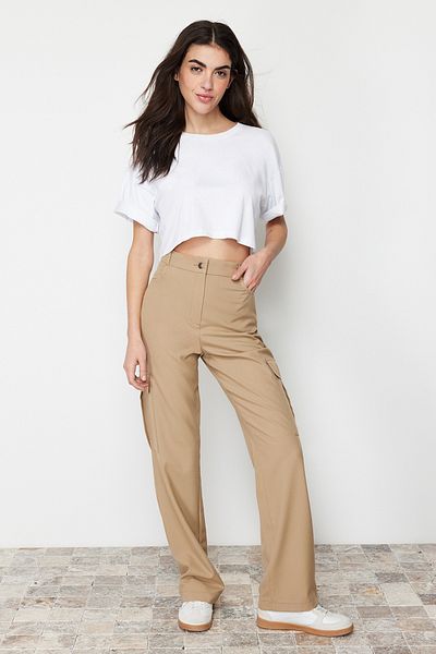 Trendyol Collection Mink Straight/Straight Cut Cargo Pocket Woven Trousers TWOSS24PL00044