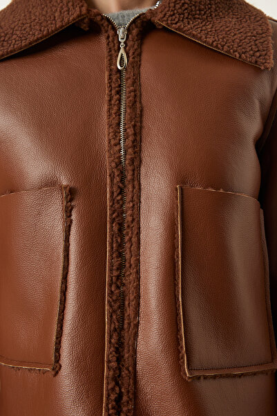 Happiness İstanbul Dámská kožešinová bunda z umělé kůže se širokými kapsami TP00027