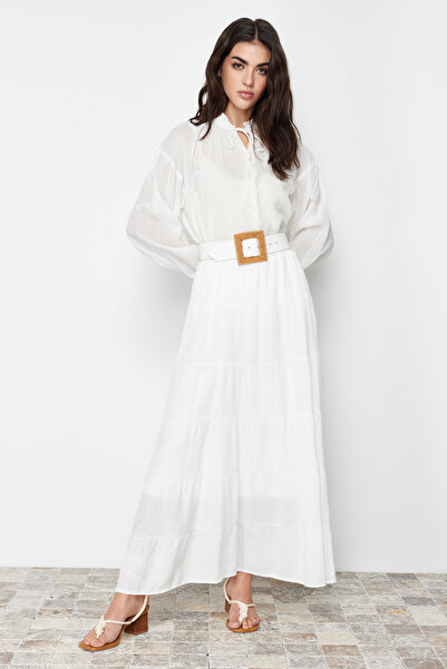Trendyol Modest White Basic Lined Woven Skirt TCTSS24EE00003