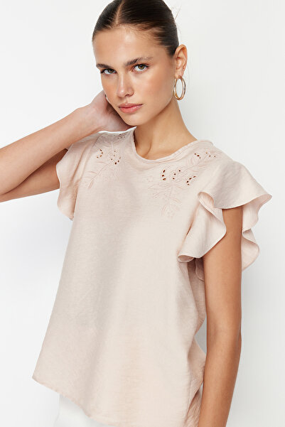 Trendyol Collection Beige Lace Woven Blouse TWOSS21BZ1300