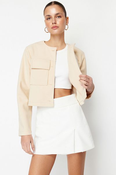 Trendyol Collection Gold geknöpfter Nerz-Cashew-Jackenmantel – reguläre Passform TWOAW24MO00132