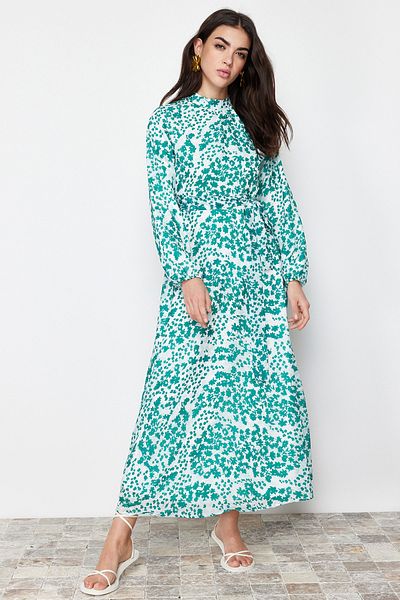 Trendyol Modest Green Lined Floral Woven Dress TCTSS24EB00076