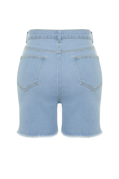 Trendyol Curve Világoskék zseb és bojt részletes mini farmer rövidnadrág TBBSS24AP00010