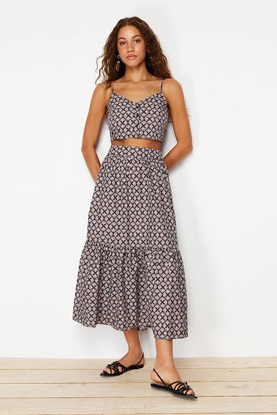 Trendyol Collection Többszínű mintás kiszélesedő maxi hosszúságú szőtt szoknya TWOSS24ET00060