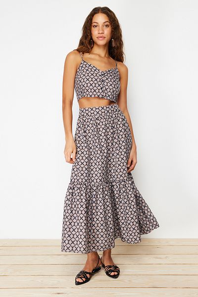 Trendyol Collection Többszínű mintás kiszélesedő maxi hosszúságú szőtt szoknya TWOSS24ET00060