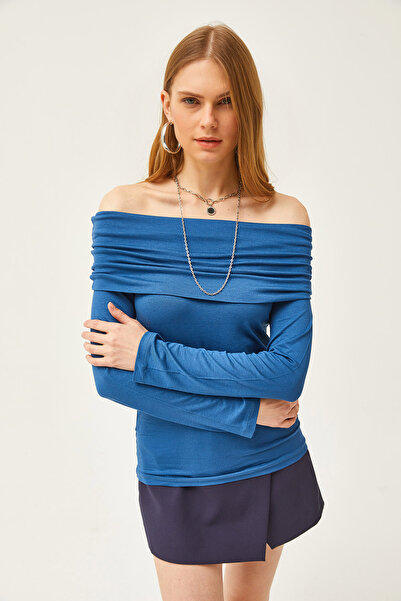 Olalook Жіноча блузка з віскози з коміром Indigo Madonna Orme BLZ19002487