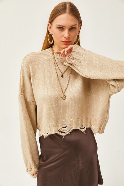 Olalook Weicher Strickpullover mit Rippenmuster für Damen unter Stein KZK-19000795