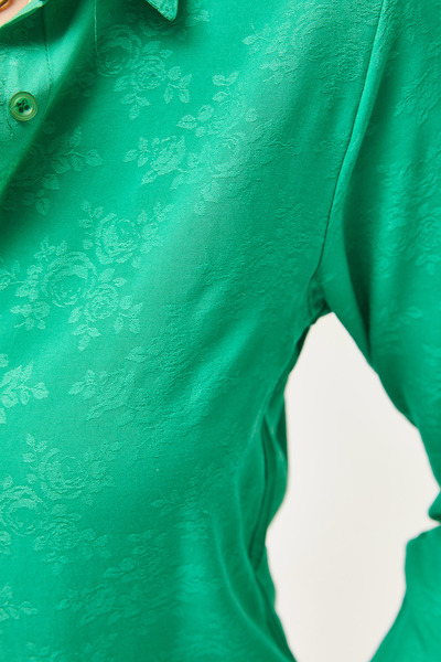 Olalook Dámská květinová trávová žakárová saténová tkaná košile GML-19001173