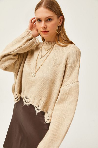 Olalook Weicher Strickpullover mit Rippenmuster für Damen unter Stein KZK-19000795