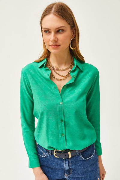 Olalook Dámská květinová trávová žakárová saténová tkaná košile GML-19001173