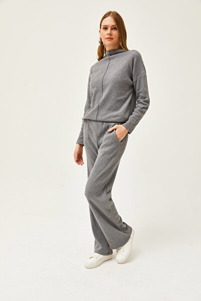 Olalook Női füstölt alsó zseb nadrág felső álló galléros blúz magasított öltöny TKM-19000254