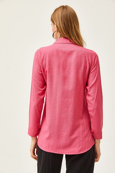 Olalook Women's Leopard Fuchsia Jacquard Satin Detailed Woven Shirt GML-19001173