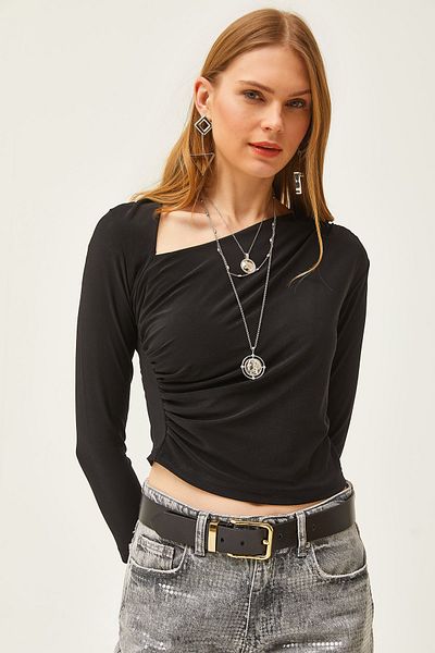 Olalook Γυναικεία Μαύρη Μπλούζα μονής ώμου Lycra Sandy BLZ-19002483