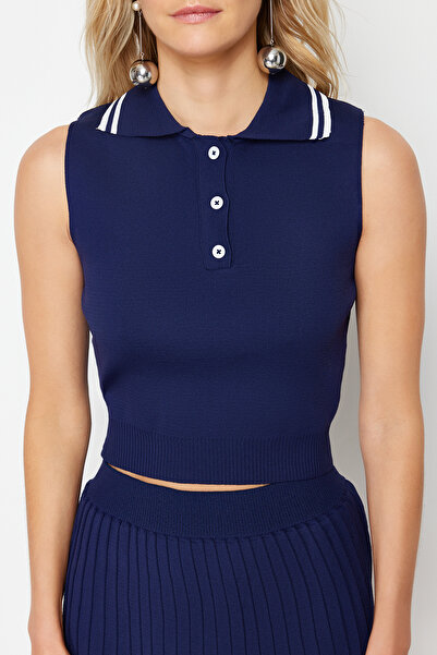 Trendyol Collection Sötétkék pólógallér redős szoknya alsó-felső szett TWOSS24AU00009