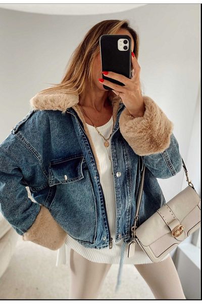 dshee woman Palton de blană din denim