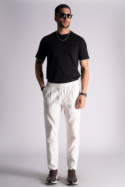 BRACCAS Slim Fit Jogger Waist Trousers Ecru