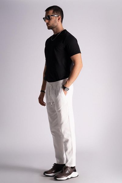 BRACCAS Slim Fit Jogger Waist Trousers Ecru