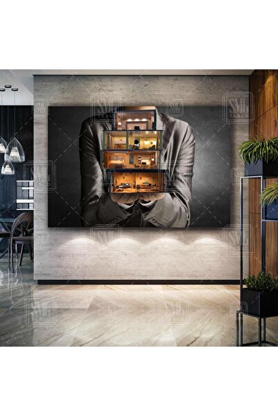 SML TABLO Elinde Ev Tutan Adam Satış Kiralama Emlak Ofisi Dekor Yatay Kanvas Tablo