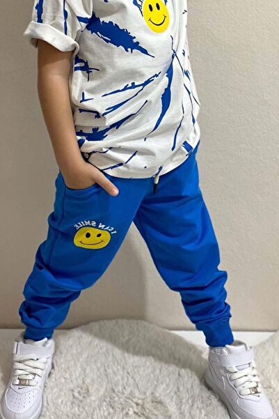 Riccotarz Boy's Smile Emoji Printed Blue Tracksuit Set
